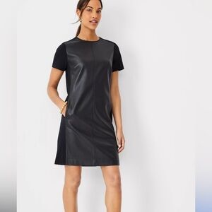 Ann Taylor cap Mixed media sleeves faux leather sheath dress size small